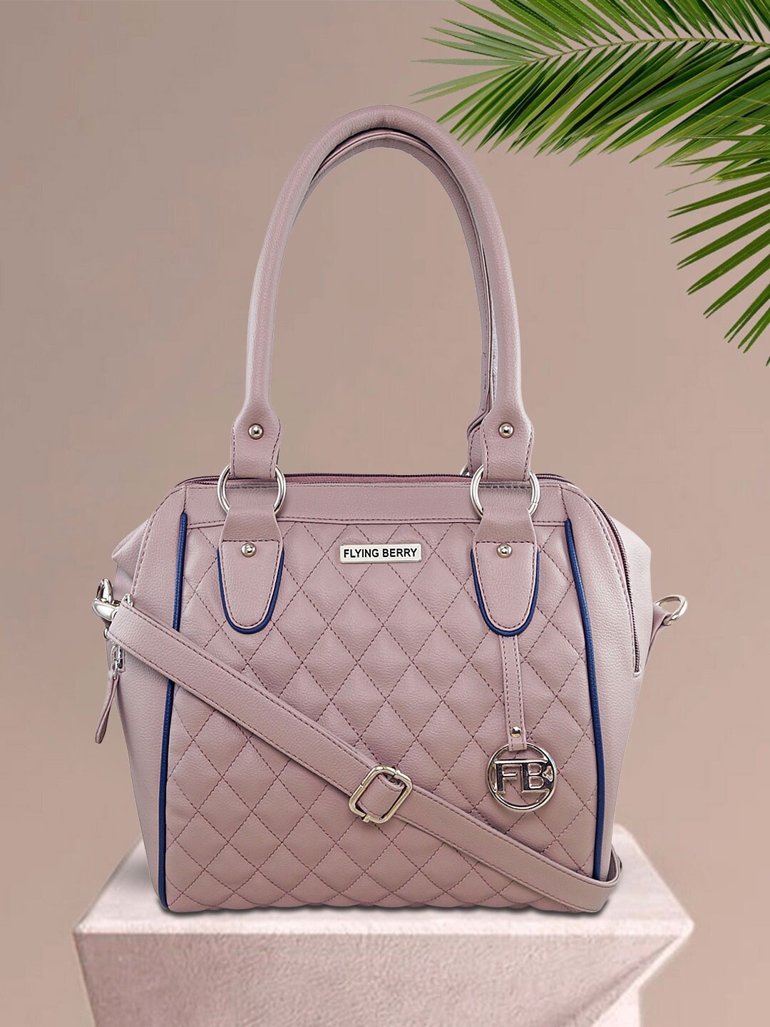 

FLYING BERRY Textured Structured PU Satchel with Quilted, Mauve