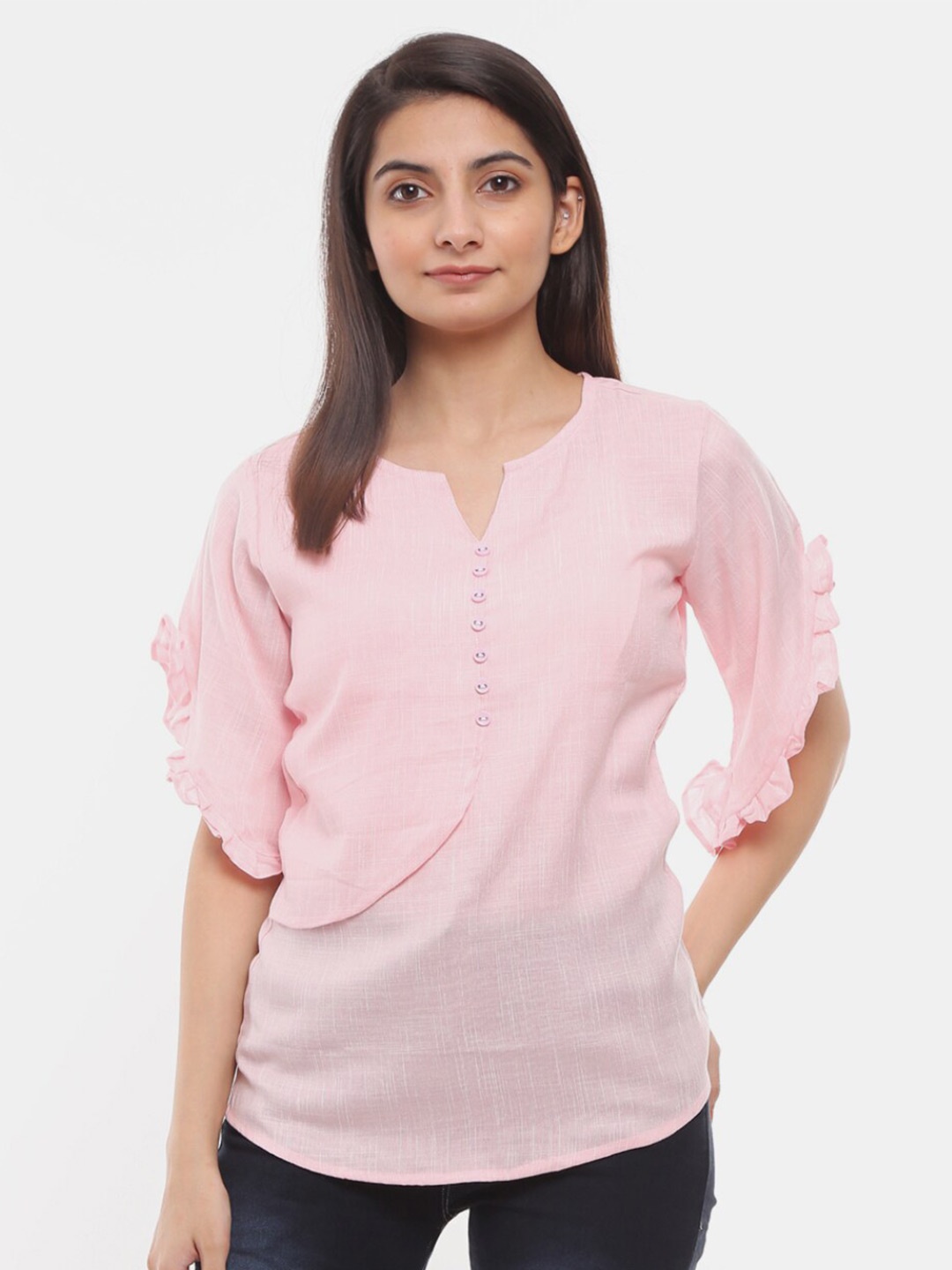

V-Mart Fluttered Sleeves Cotton Top, Pink