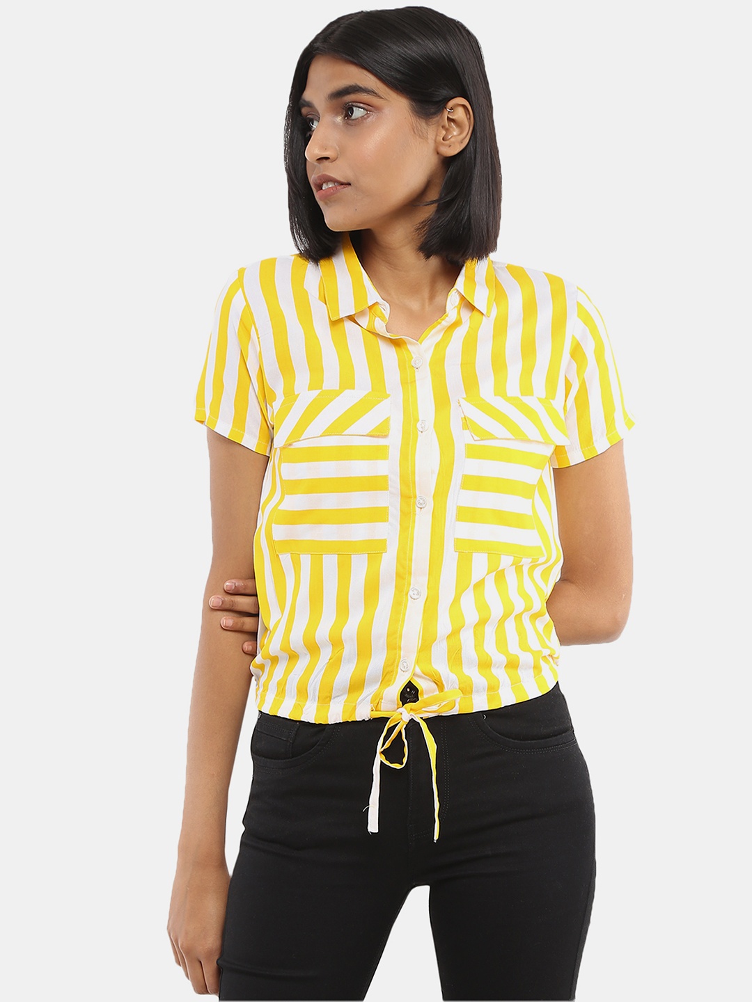 

V-Mart Striped Shirt Style Top, Yellow