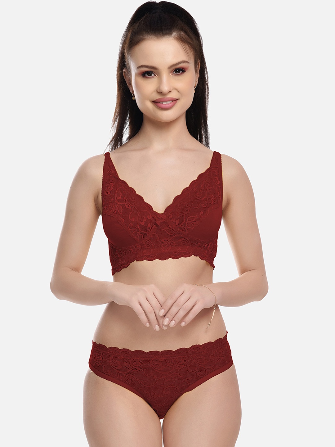 

FIMS Women Lace Lingerie Set, Maroon