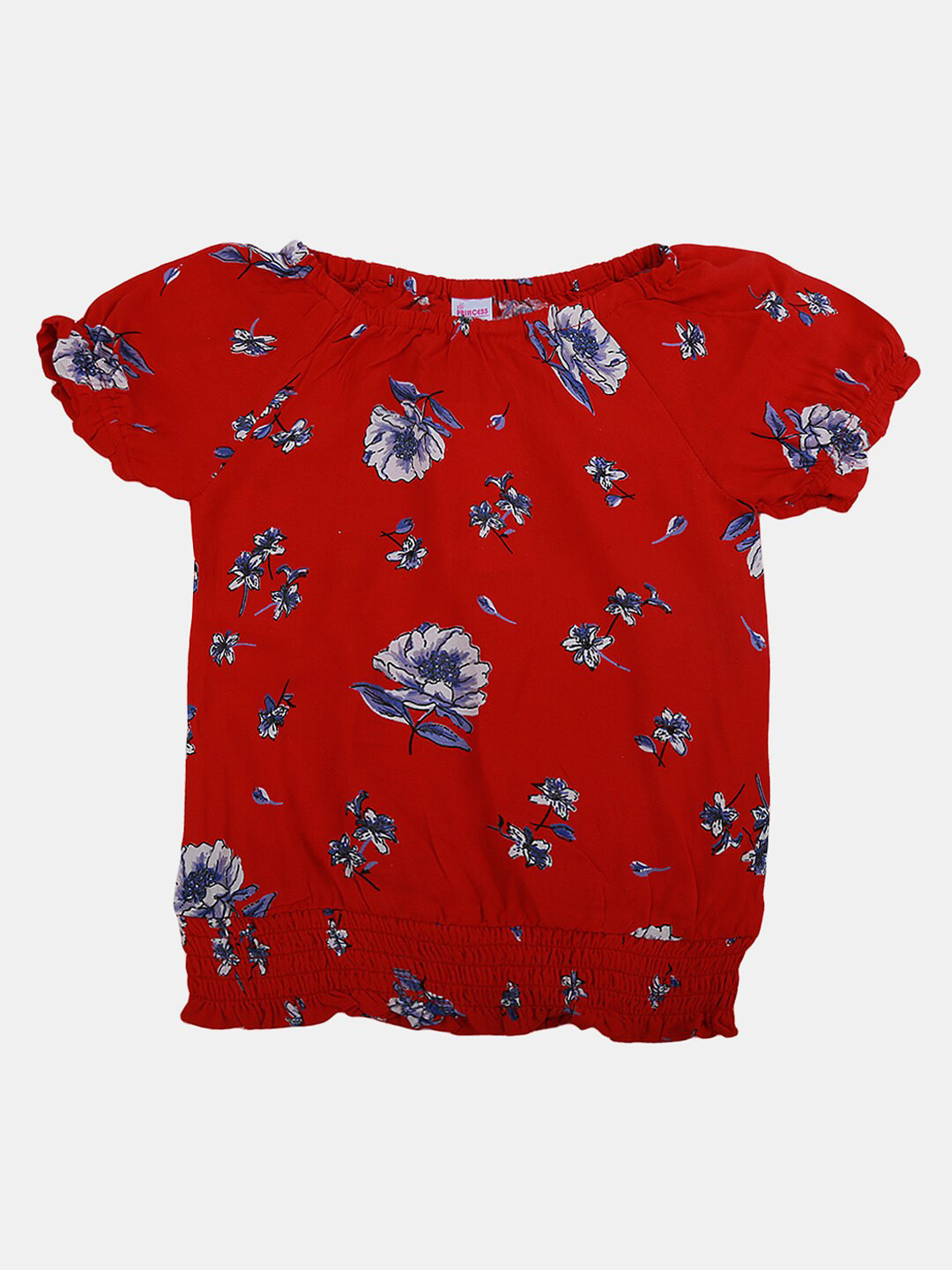 

V-Mart Girls Floral Print Blouson Cotton Top, Red