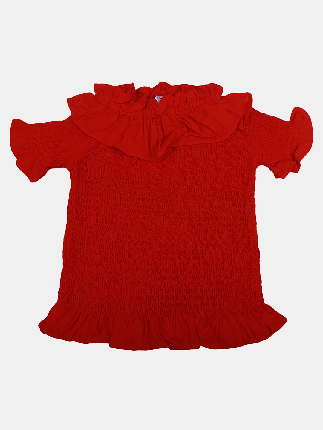 

V-Mart Smocked High Neck Cotton Top, Red