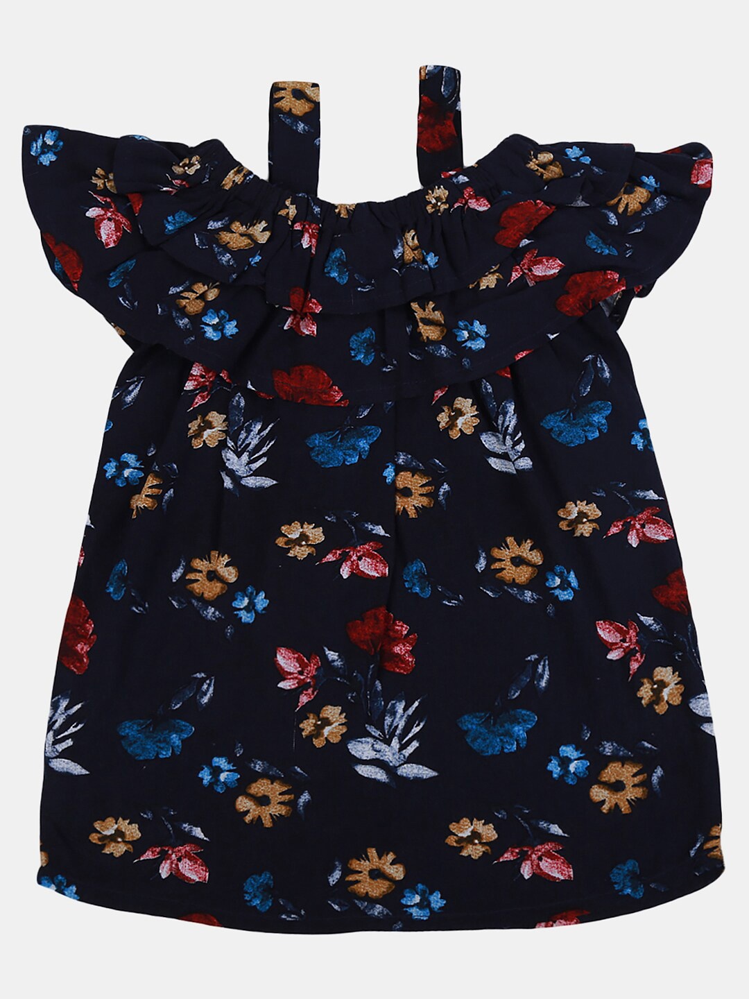 

V-Mart Cold-Shoulder Floral Printed Top, Navy blue