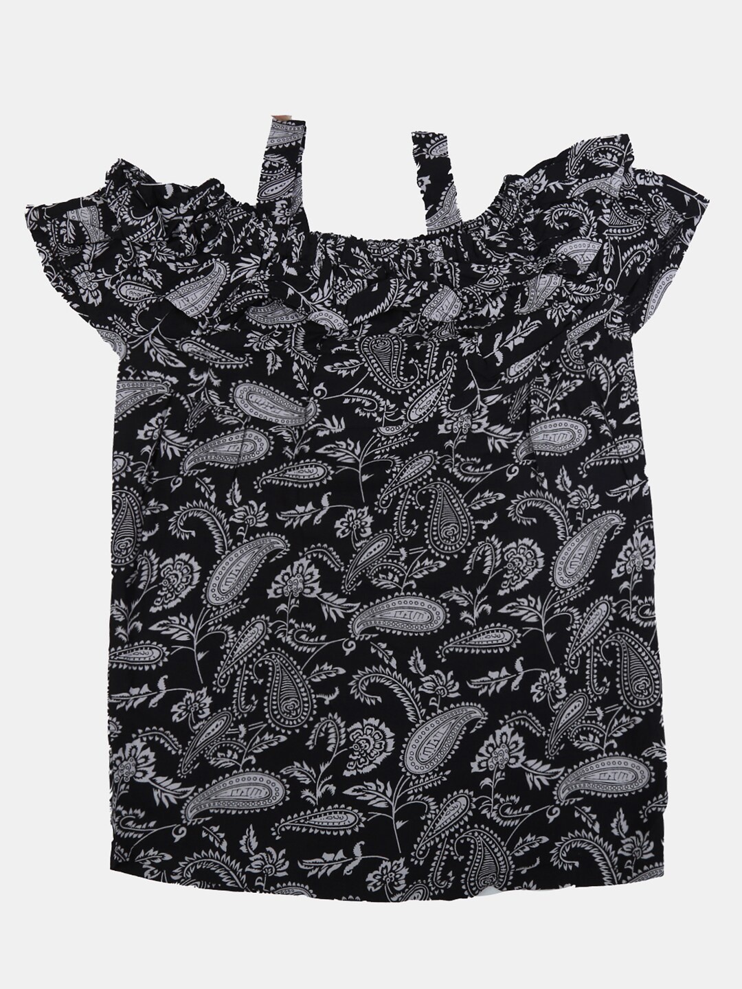 

V-Mart Cold Shoulder Print Top, Black
