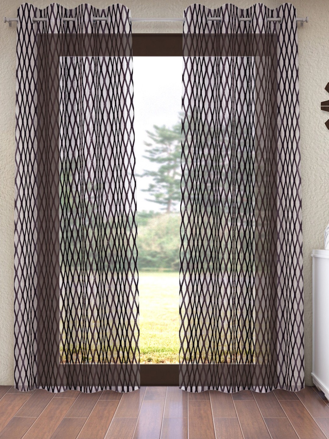 

Home Sizzler Brown Set of 2 Geometric Sheer Window Curtain