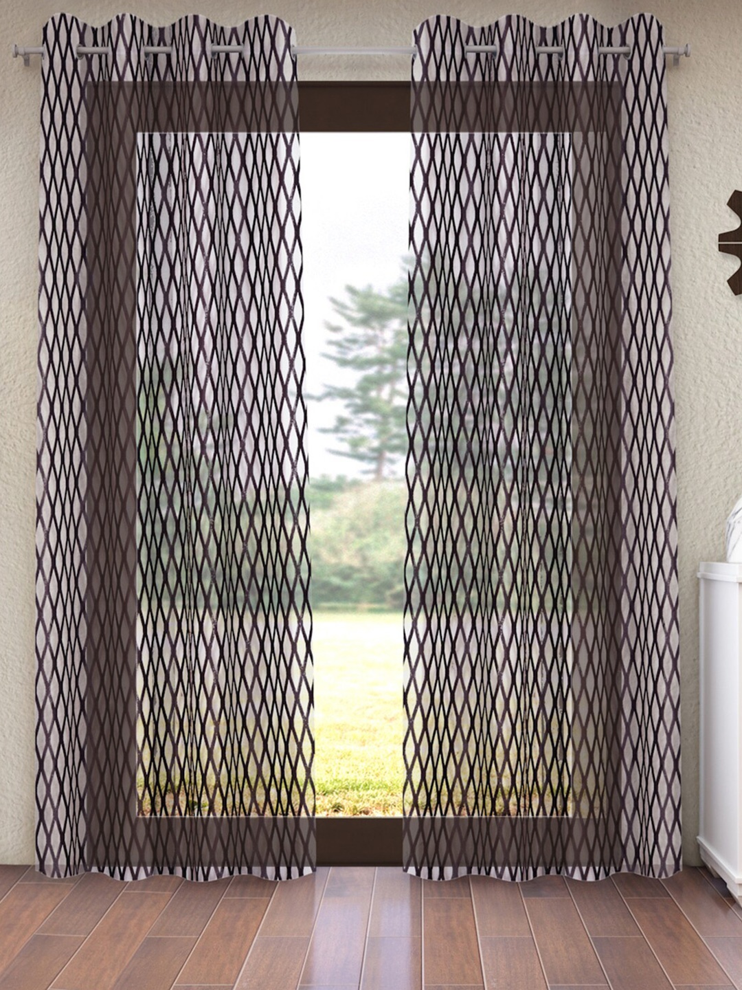 

Home Sizzler Premium Diamond Brown & White Set of 2 Geometric Sheer Long Door Curtain