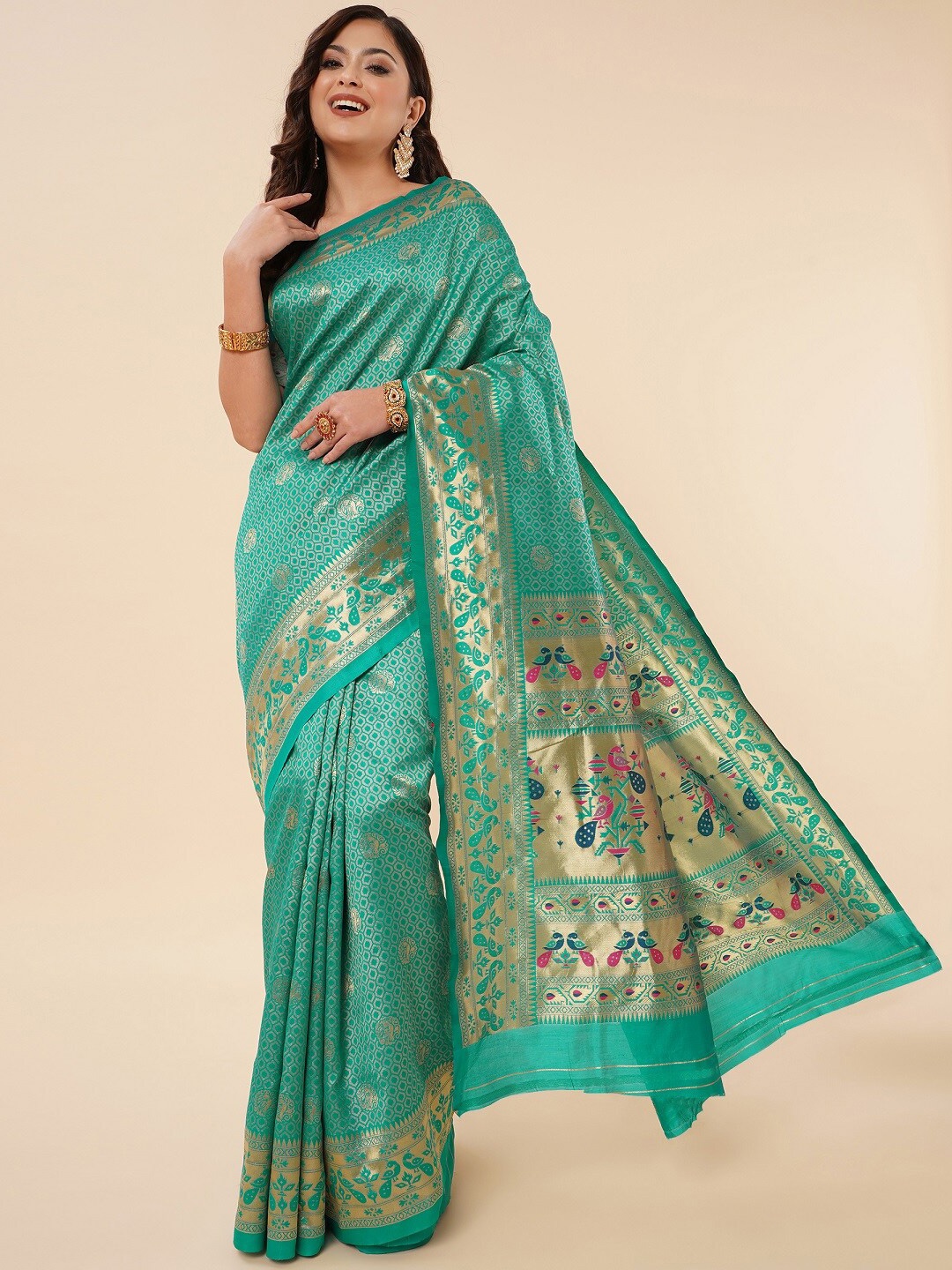 

ZIKARAA Woven Design Zari Pure Silk Banarasi Saree, Green
