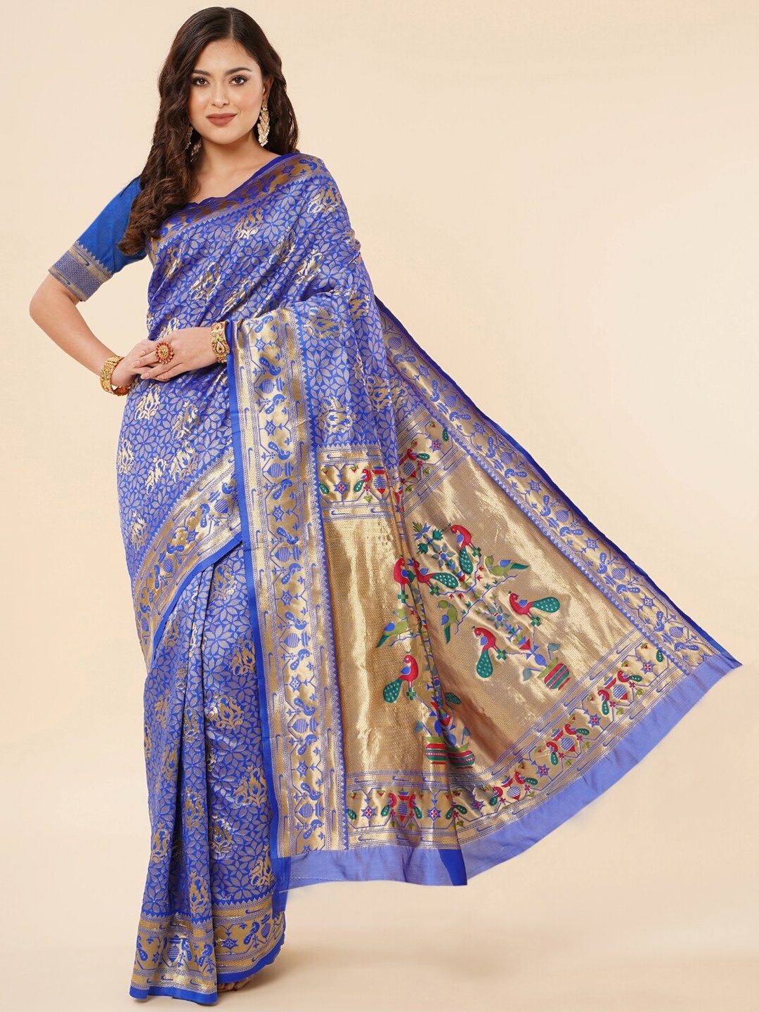 

ZIKARAA Ethnic Motifs Zari Pure Silk Banarasi Saree, Blue