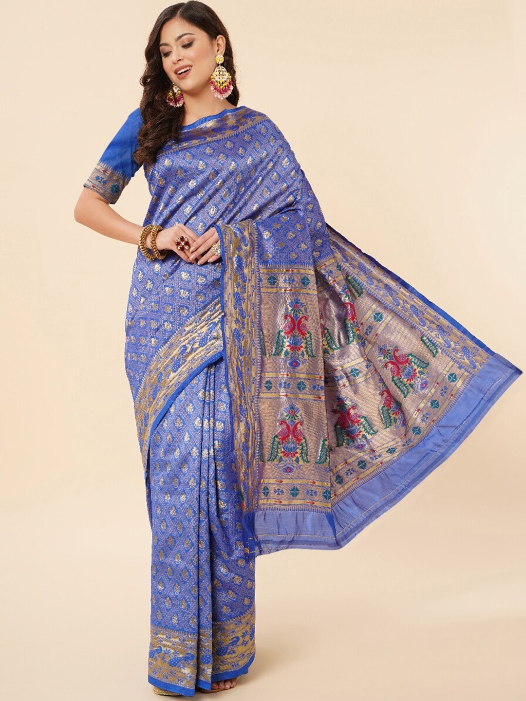 

ZIKARAA Woven Design Zari Pure Silk Banarasi Saree, Blue