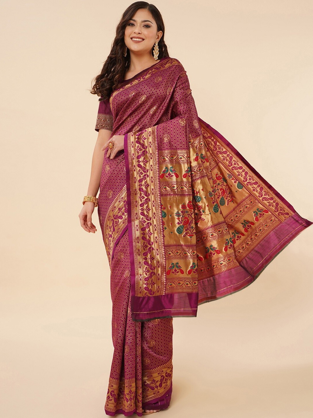 

ZIKARAA Woven Design Zari Pure Silk Banarasi Saree, Purple