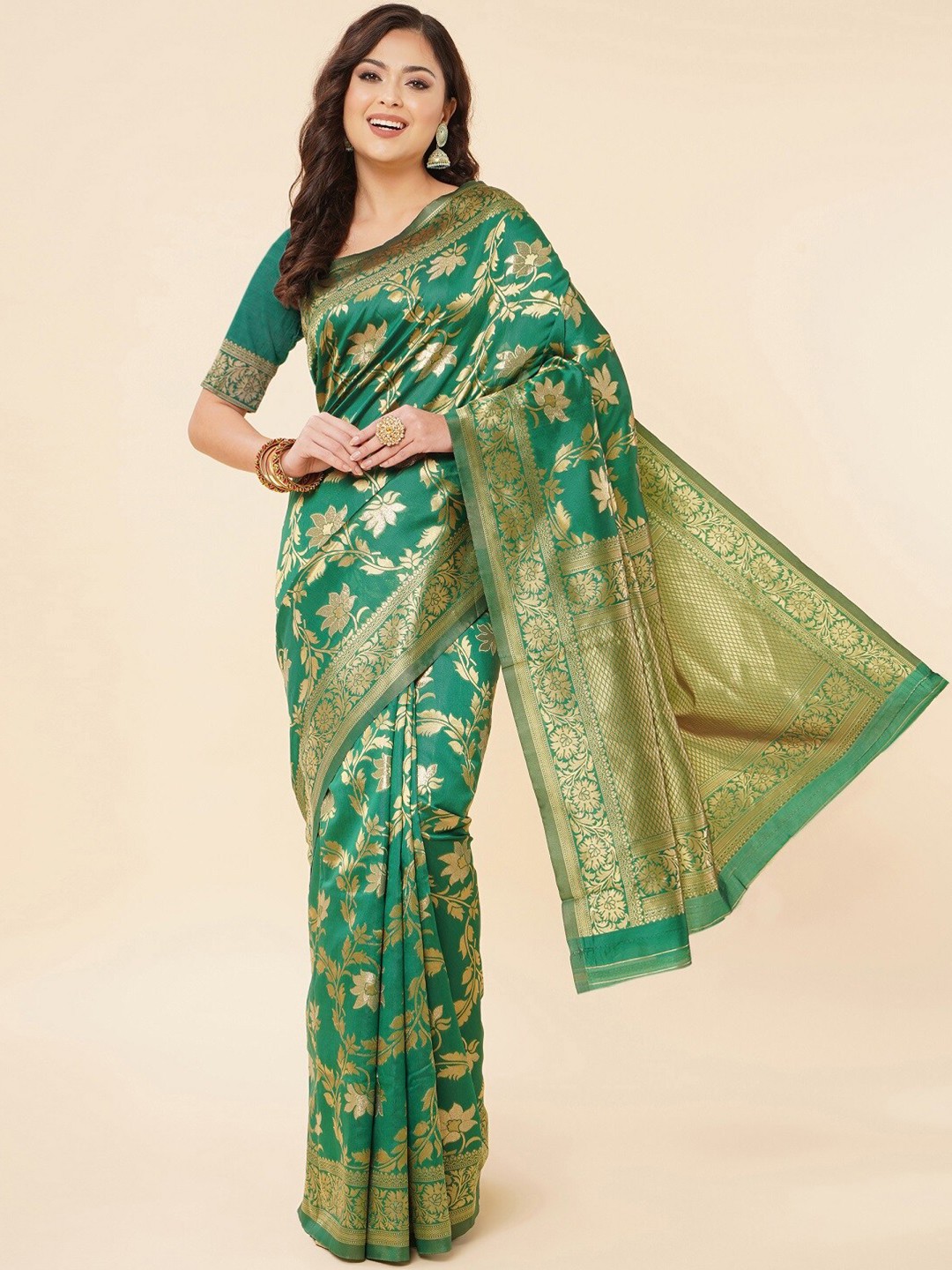 

ZIKARAA Woven Design Zari Pure Silk Banarasi Saree, Green
