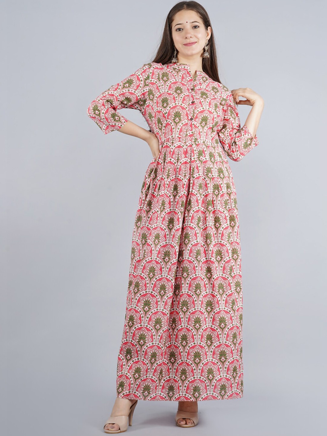 

KALINI Women Ethnic Motifs Printed Indie Prints Anarkali Cotton Kurta, Pink