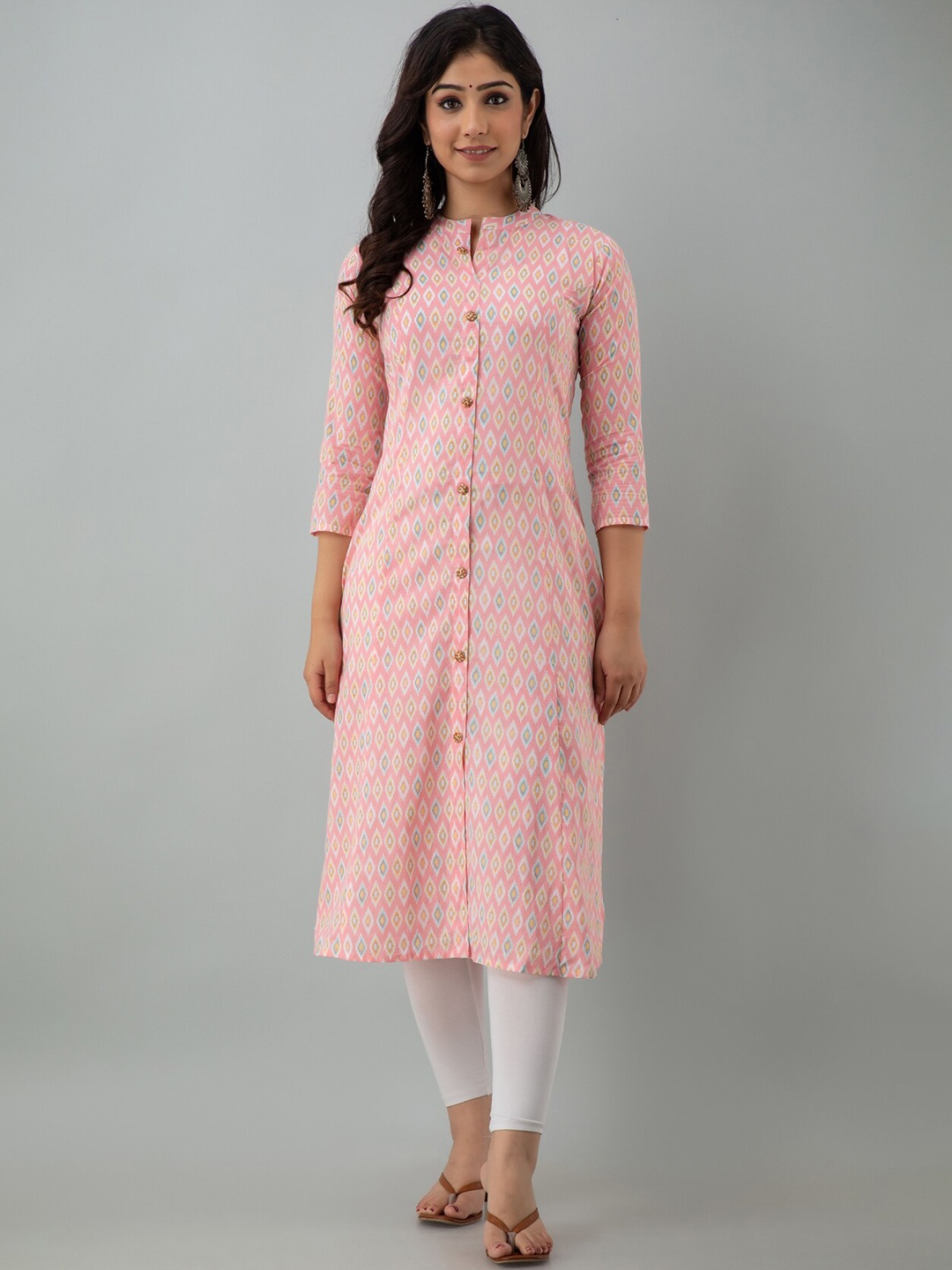 

KALINI Women Geometric Printed Pure Cotton Kurta, Pink