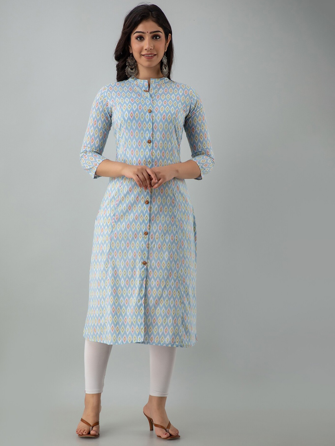 

KALINI Geometric Printed Pure Cotton Kurta, Blue