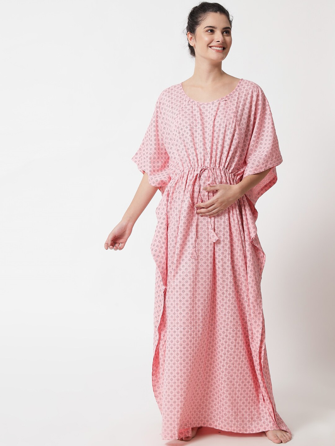 

Aujjessa Round Neck Maternity Kaftan Maxi Dress, Pink