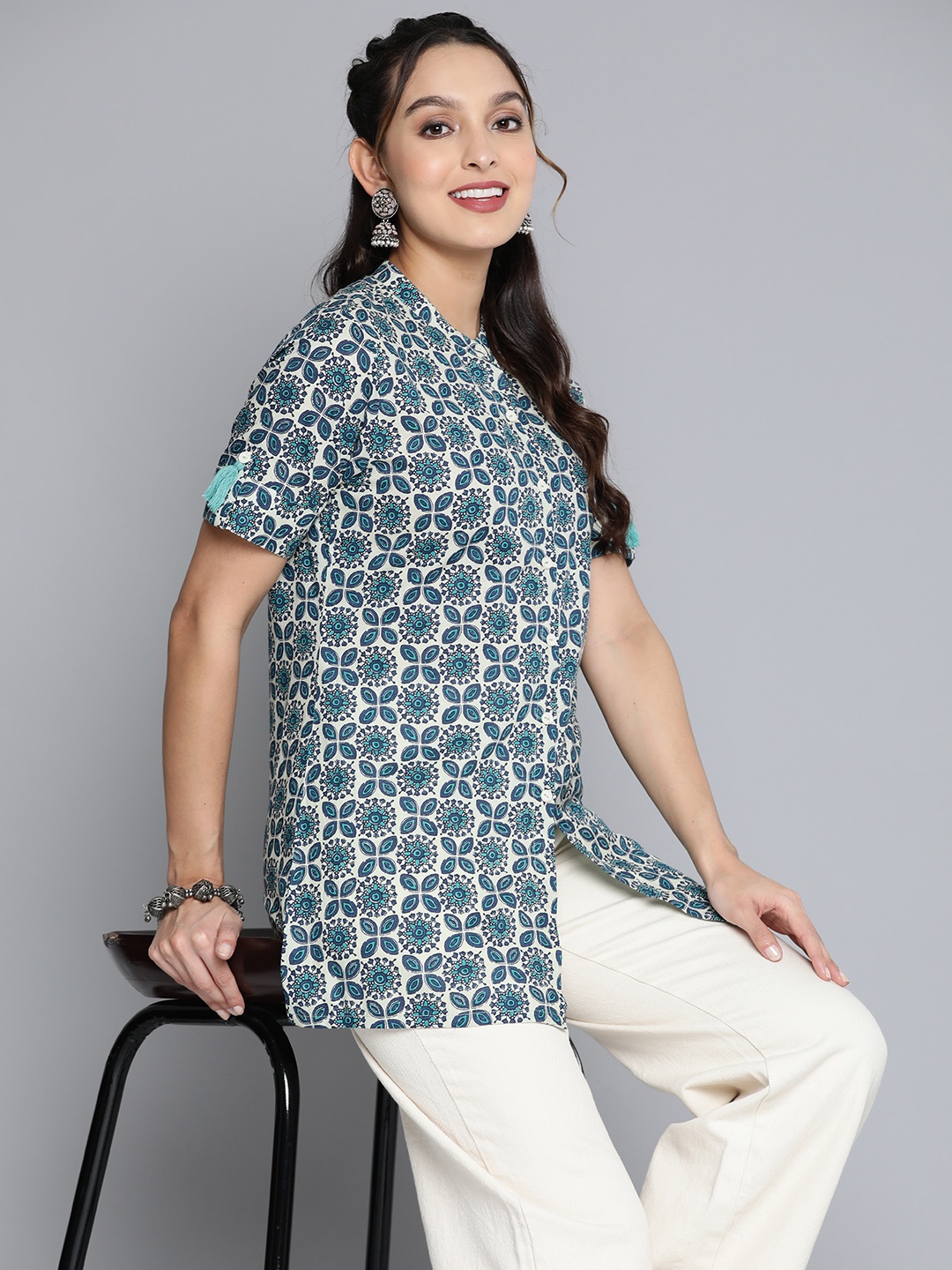 

HERE&NOW Ethnic Motifs Printed Pure Cotton Kurti, Off white