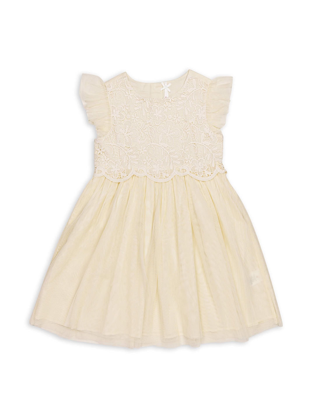 

H By Hamleys Flutter Sleeves Lace-Up Fit & Flare Dress, Cream