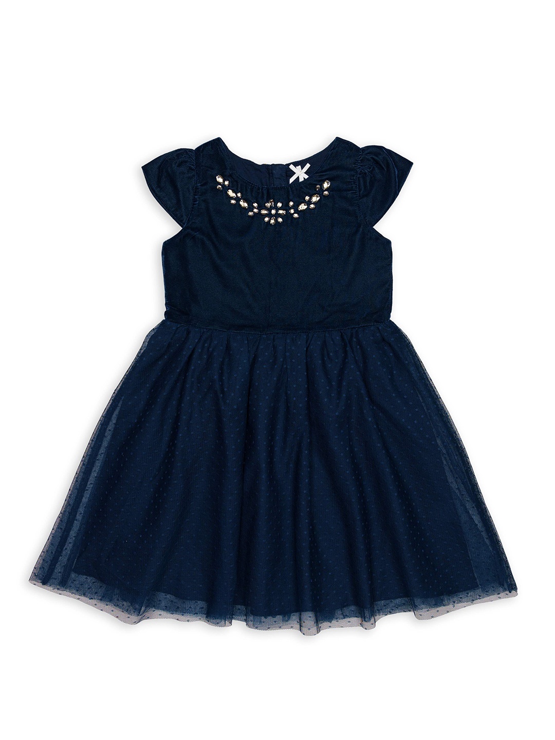 

H By Hamleys Round Neck Embellished A-Line Dress, Navy blue