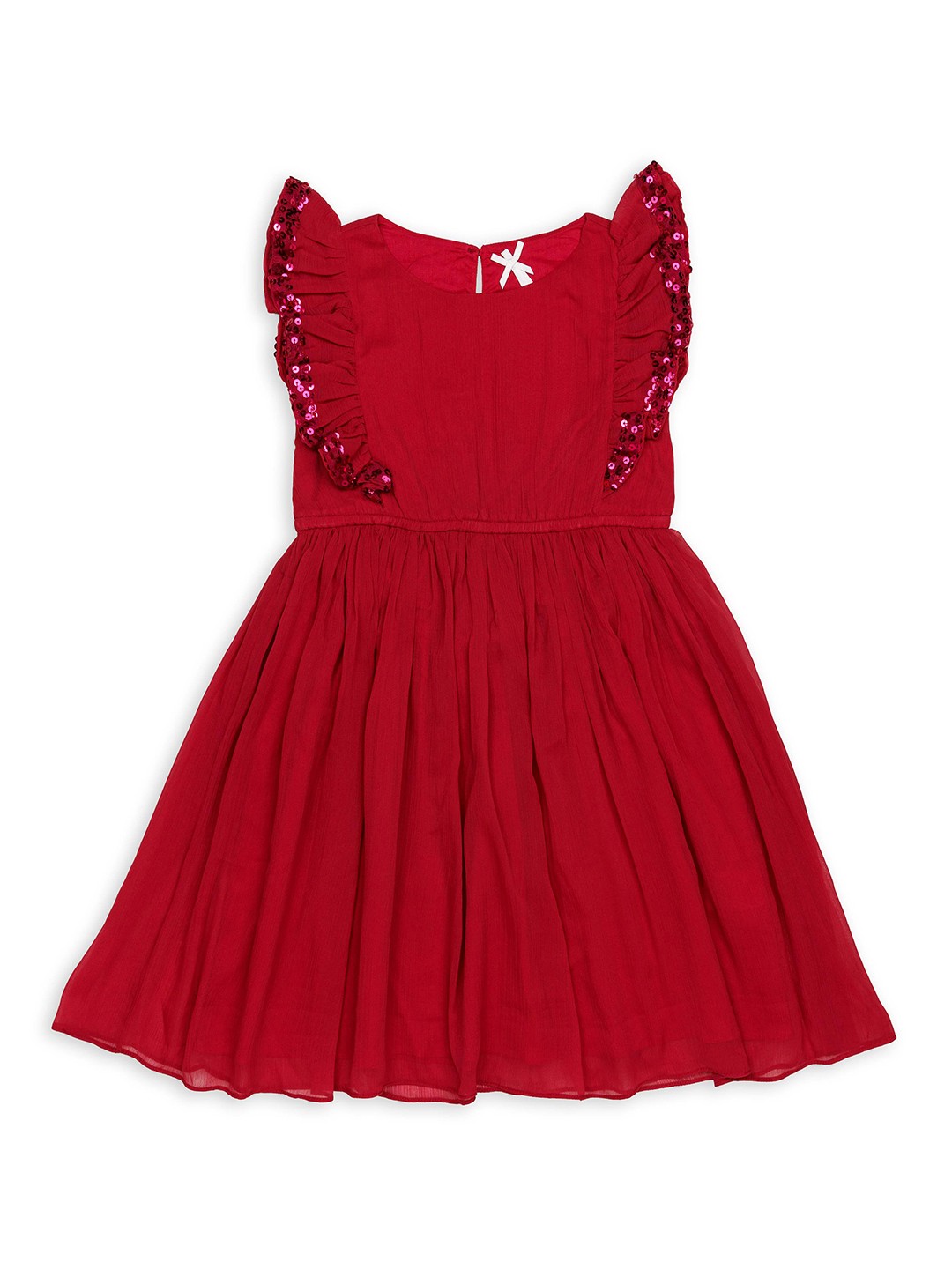 

H By Hamleys Round Neck Flutter Sleeves Dress, Red