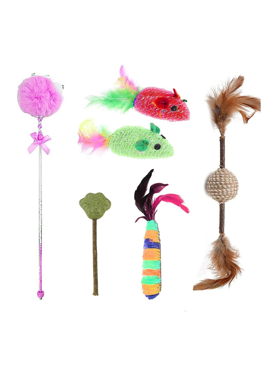 

Emily pets Set Of 5 Soft Playing Toys With A Pair Of Mice Toy For Cats & Kittens, Pink