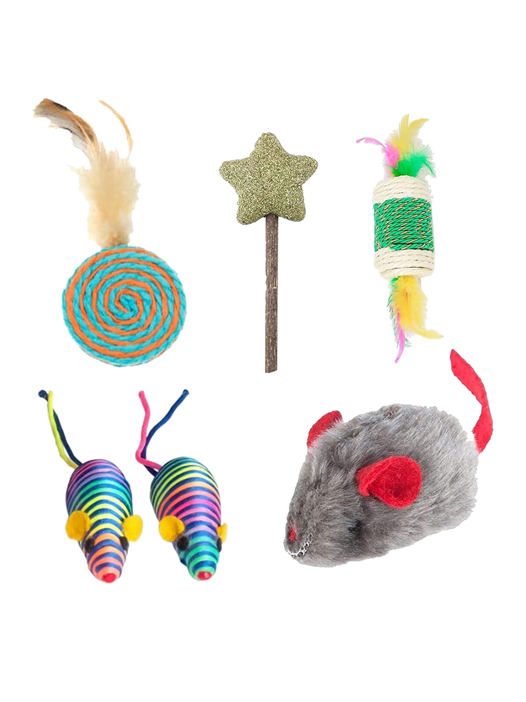 

Emily pets Set Of 5 Soft Colorful Pet Playing Toys, Red