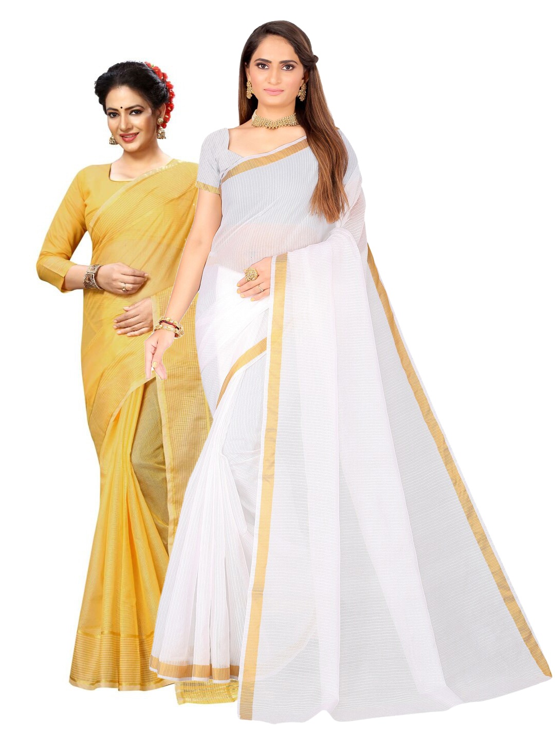 

Florence Pack Of 2 Zari Ilkal Sarees, White