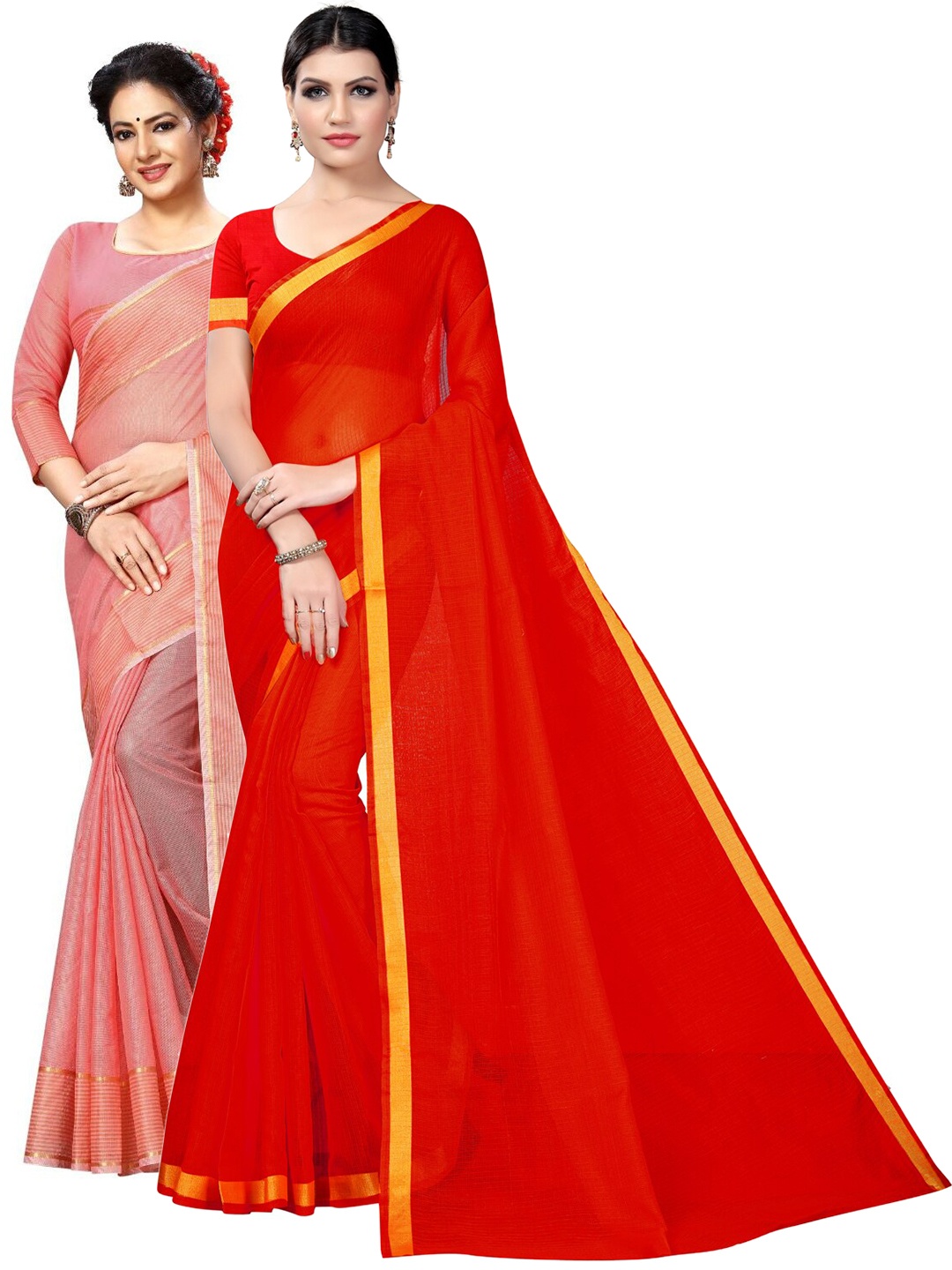 

Florence Pack Of 2 Zari Ilkal Sarees, Red