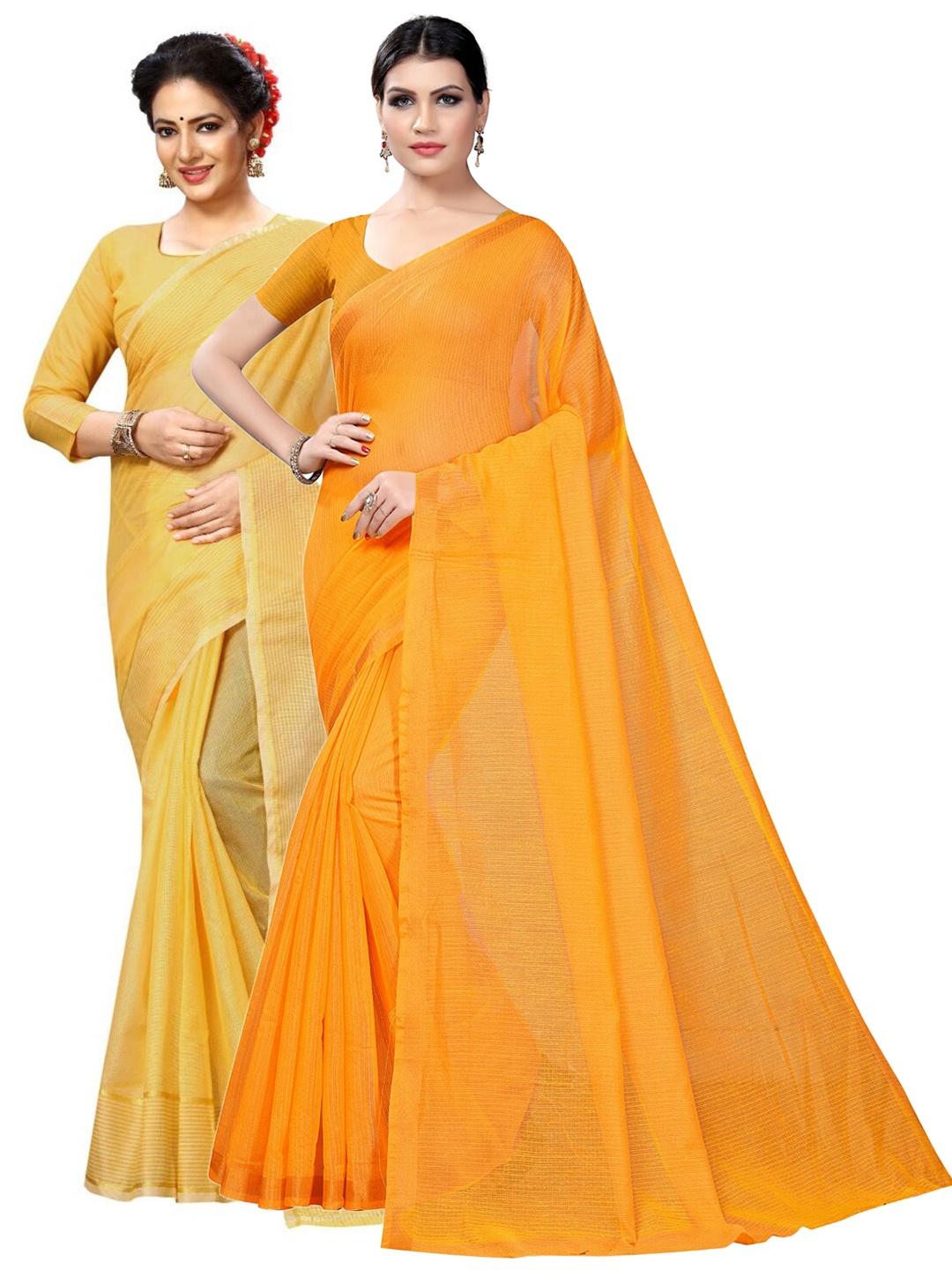 

Florence Pack Of 2 Zari Ilkal Saree With Blouse, Mustard