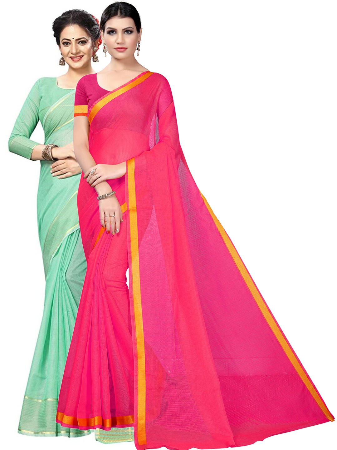 

Florence Pack Of 2 Zari Ilkal Saree With Blouse, Pink