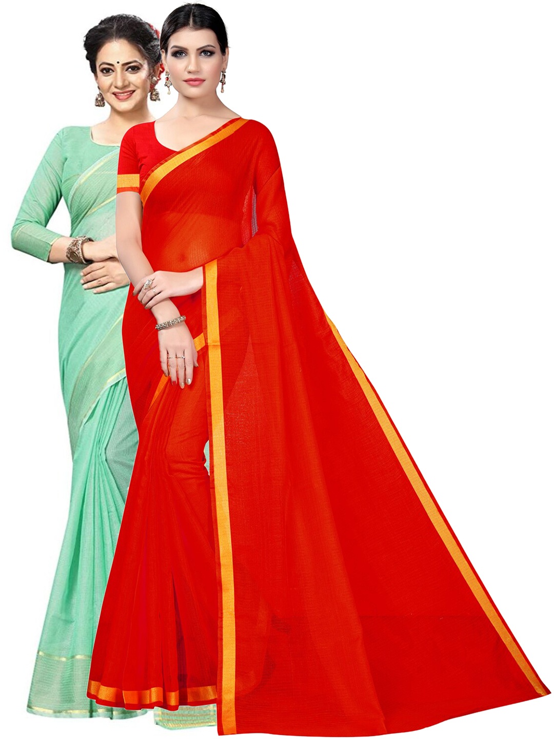 

Florence Pack Of 2 Zari Ilkal Saree With Blouse, Red