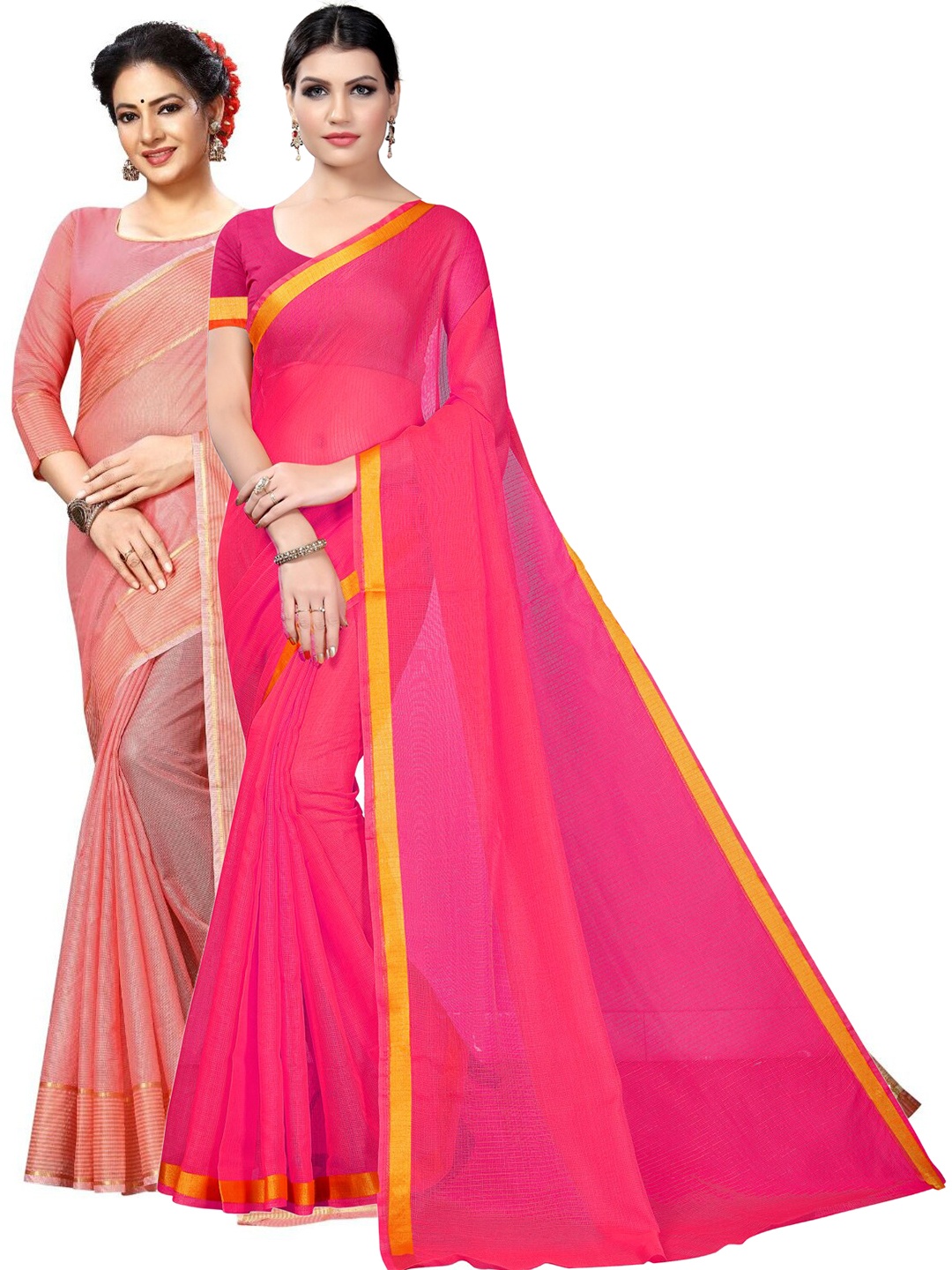 

Florence Pack of 2 Zari Ilkal Saree, Pink