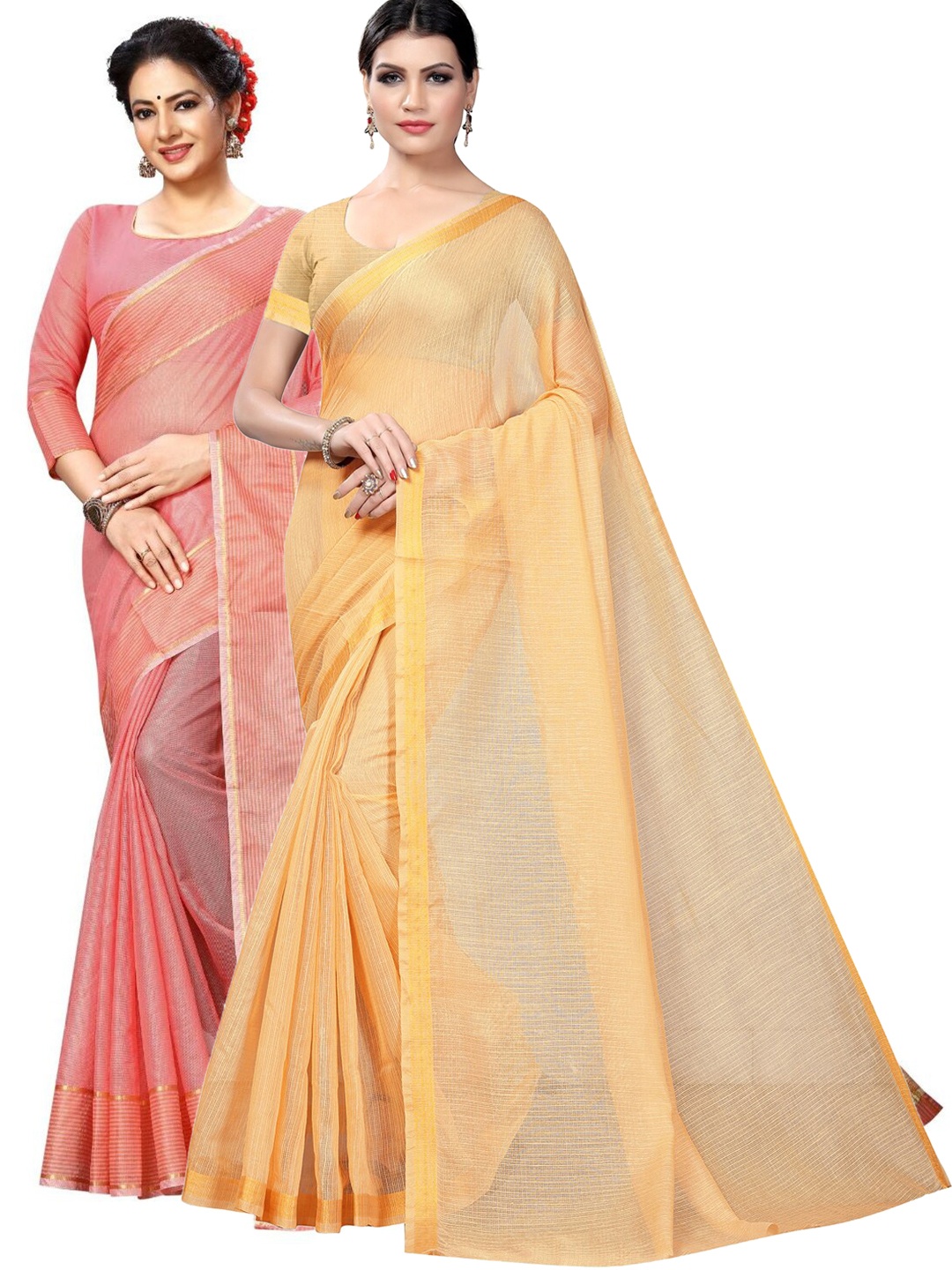 

Florence Pack of 2 Zari Ilkal Saree, Yellow
