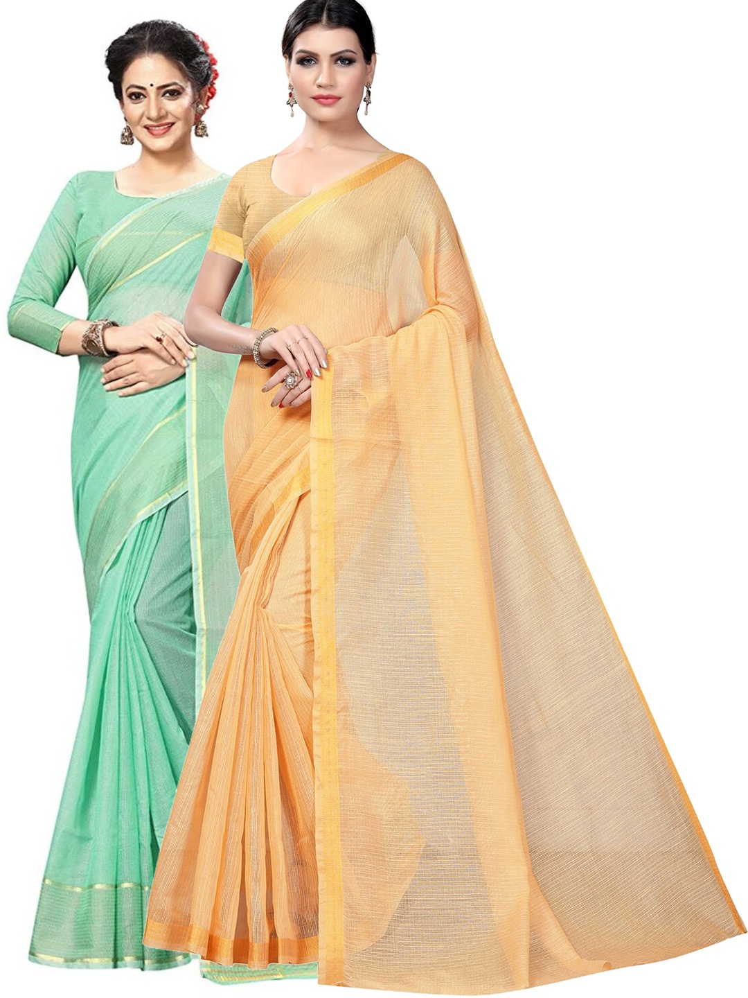 

Florence Pack of 2 Zari Ilkal Saree, Yellow