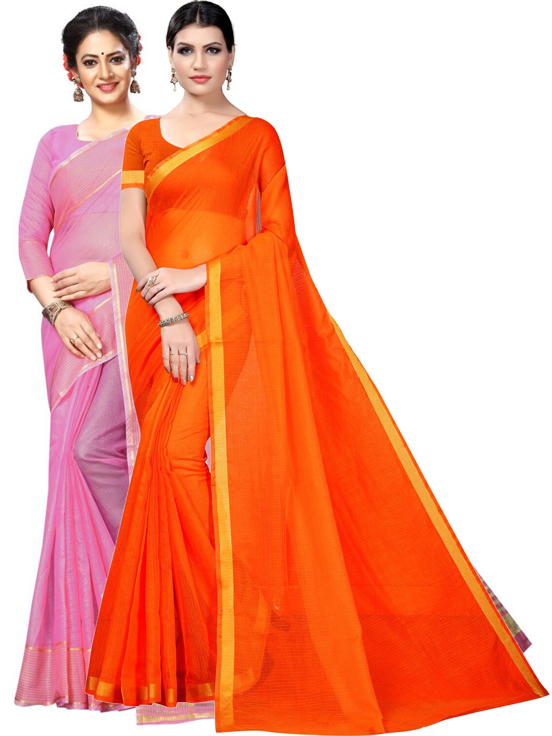 

Florence Pack of 2 Zari Ilkal Saree, Orange