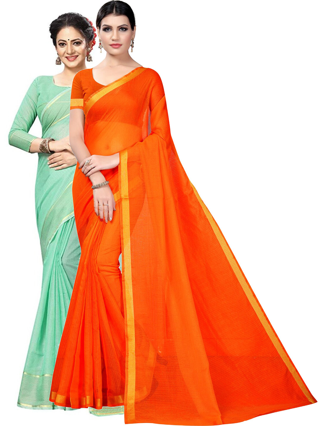 

Florence Pack of 2 Zari Ilkal Saree, Orange