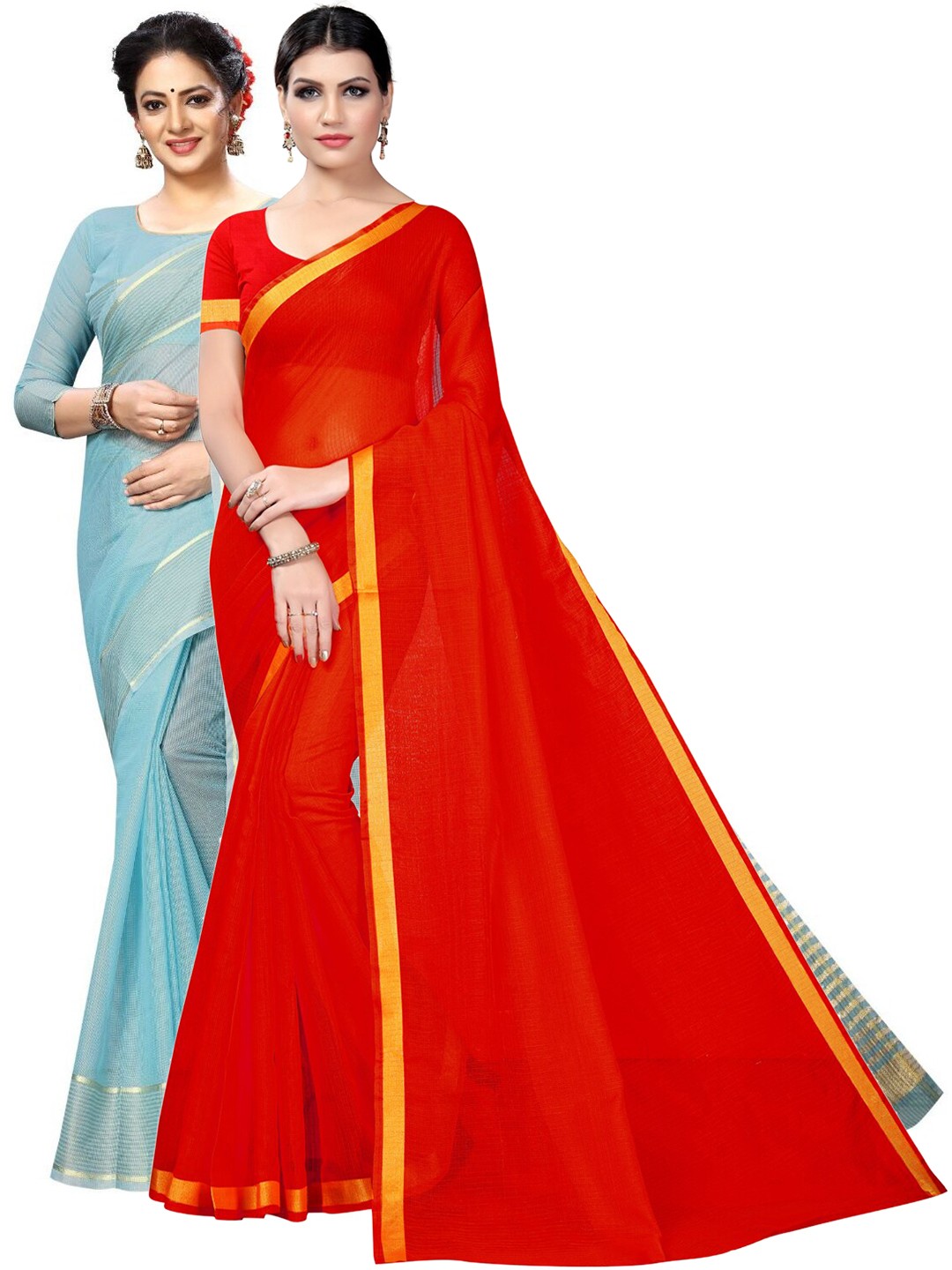 

Florence Pack of 2 Zari Ilkal Saree, Red