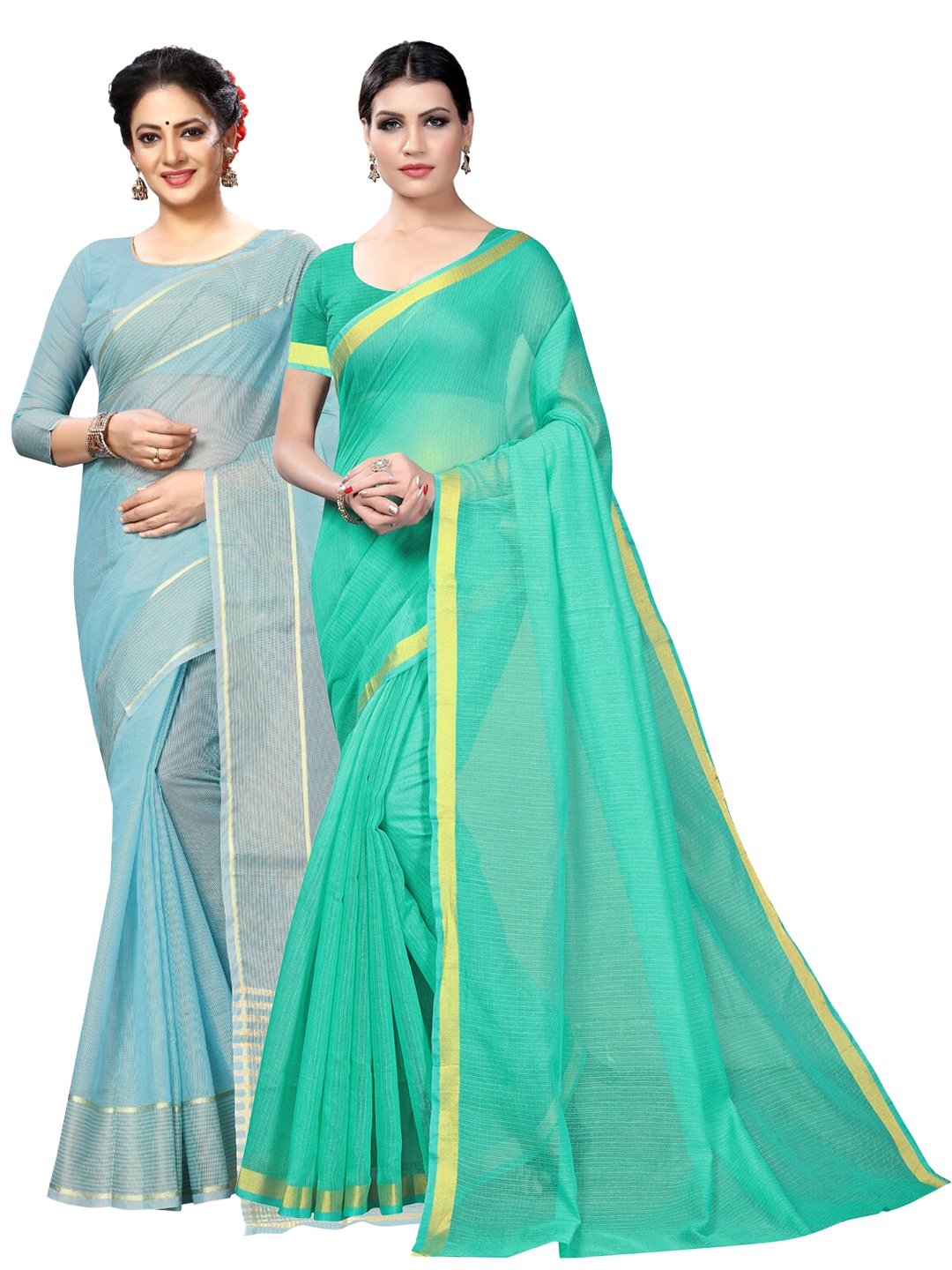

Florence Pack of 2 Zari Ilkal Saree, Green