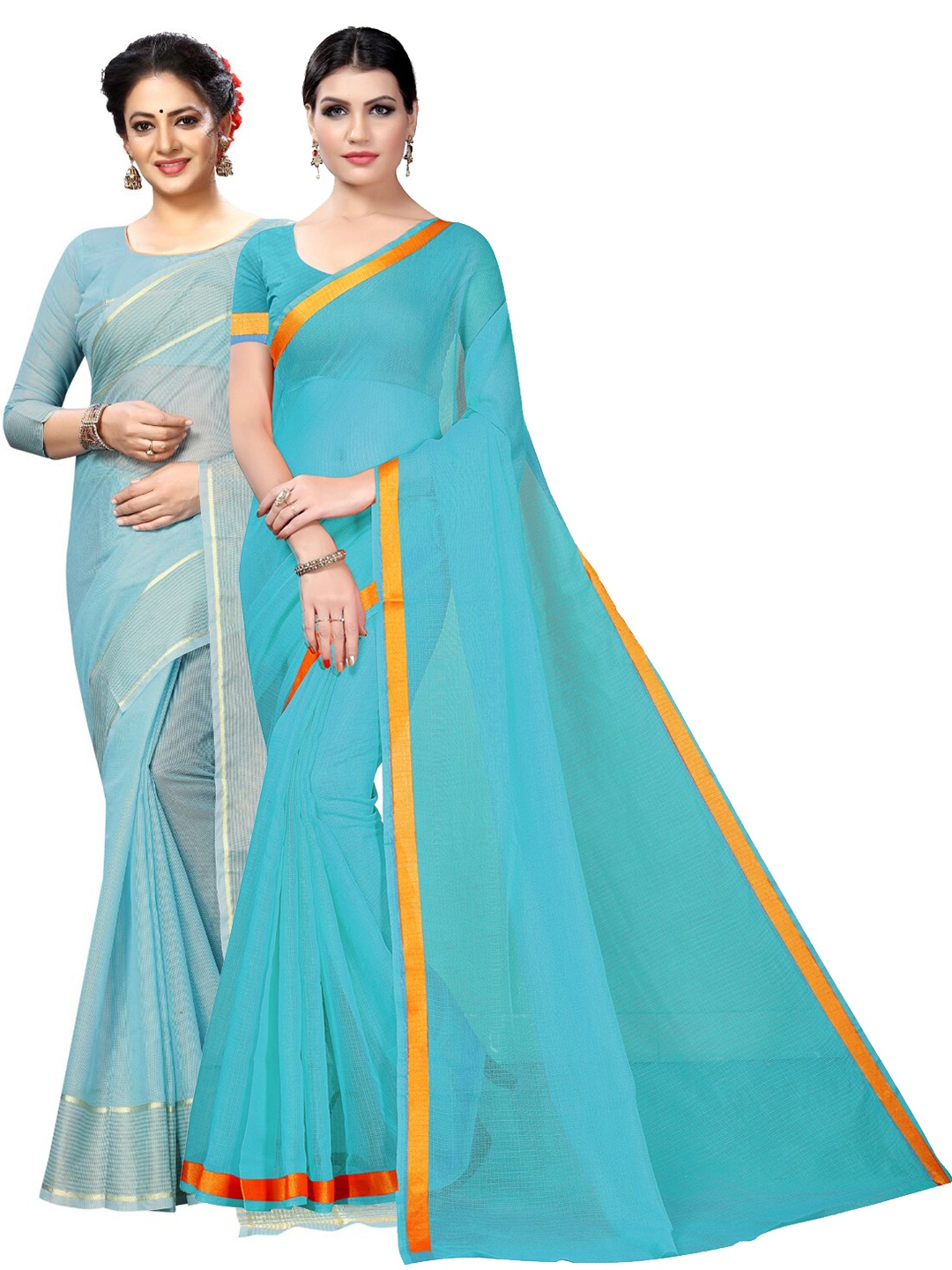 

Florence Pack of 2 Zari Ilkal Saree, Turquoise blue