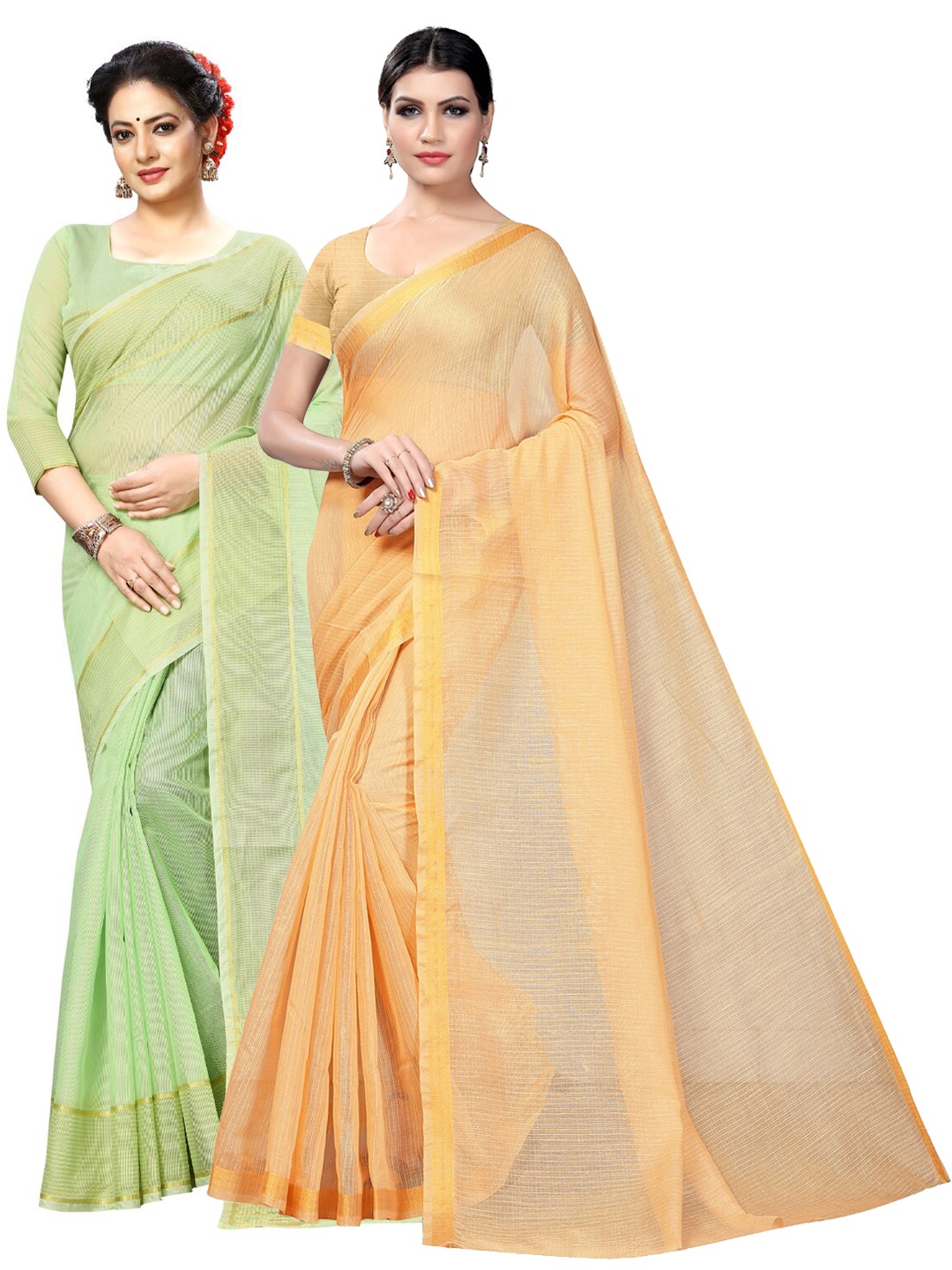 

Florence Pack Of 2 Zari Ilkal Saree, Yellow