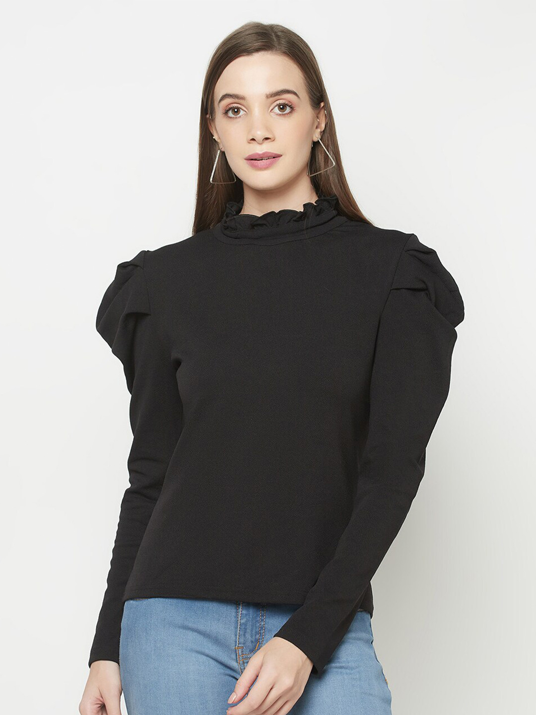 

Purple State High Neck Ruffles Top, Black