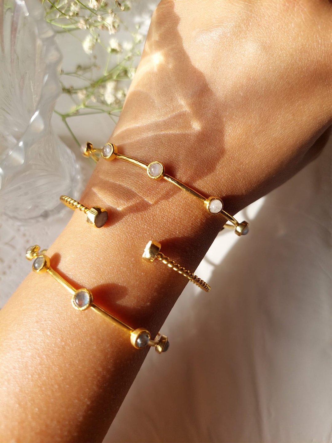 

Inaya Women Set of 3 Agate Gold-Plated Cuff Bracelets