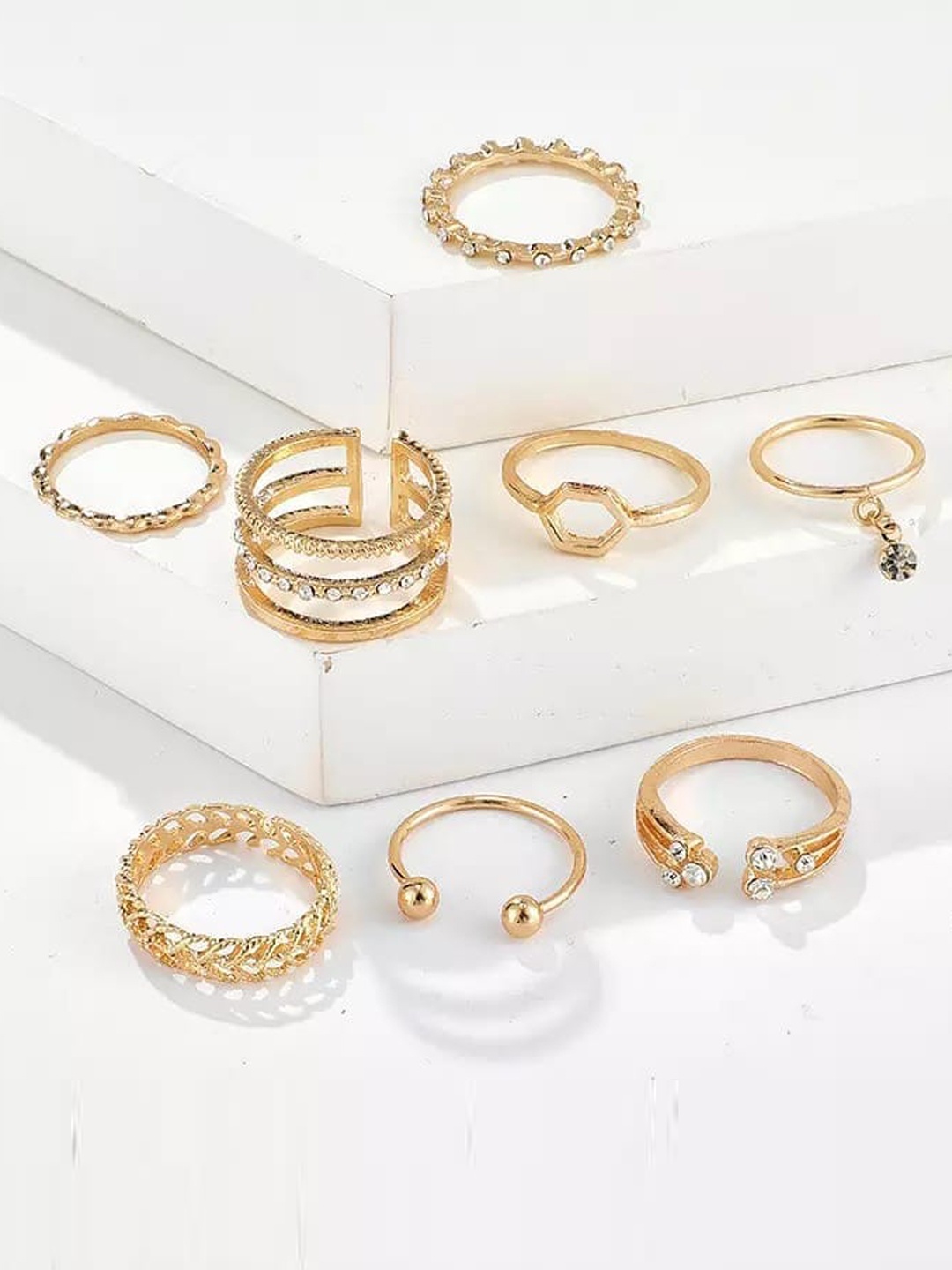 

Inaya Set Of 8 Copper-Plated CZ-Studded Finger Rings