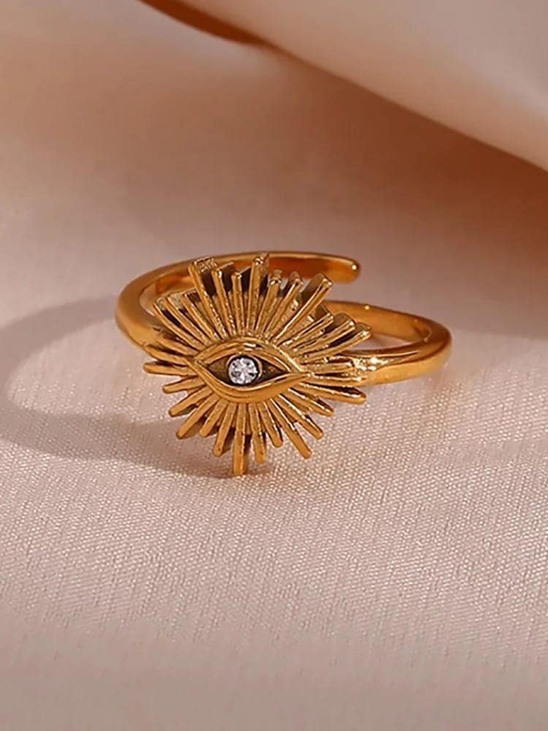 

Inaya Gold-Plated & Stone-Studded Adjustable Finger Ring