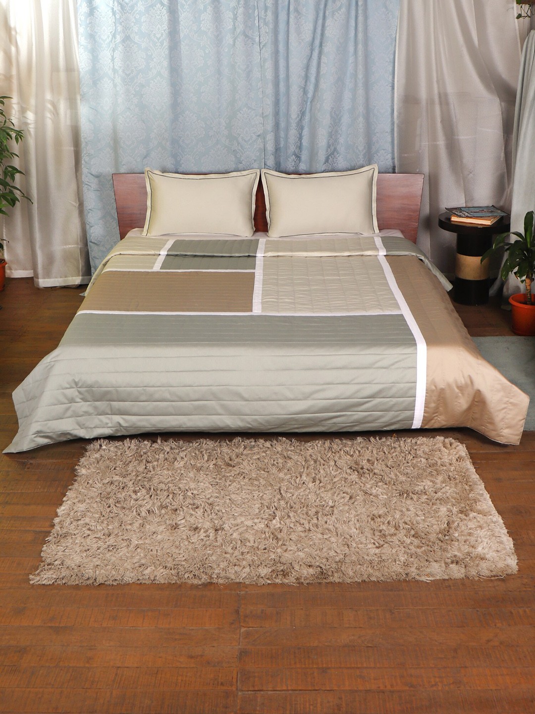 

ZEBA Multicoloured Set of 3 Ethnic Motifs Mild Winter 500 GSM Double Bed Quilt with 2 Pillow Shams, Multi