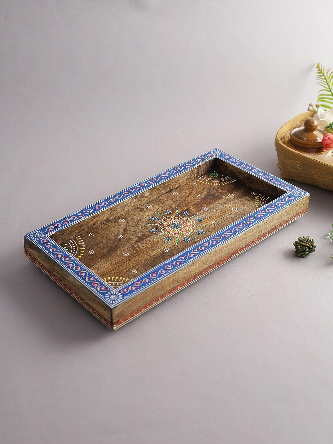 

Aapno Rajasthan Brown Printed Wooden Serving Tray