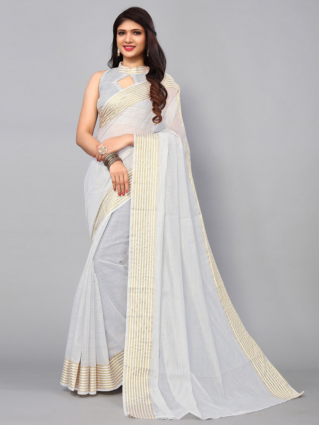 

KALINI Zari Saree, Grey