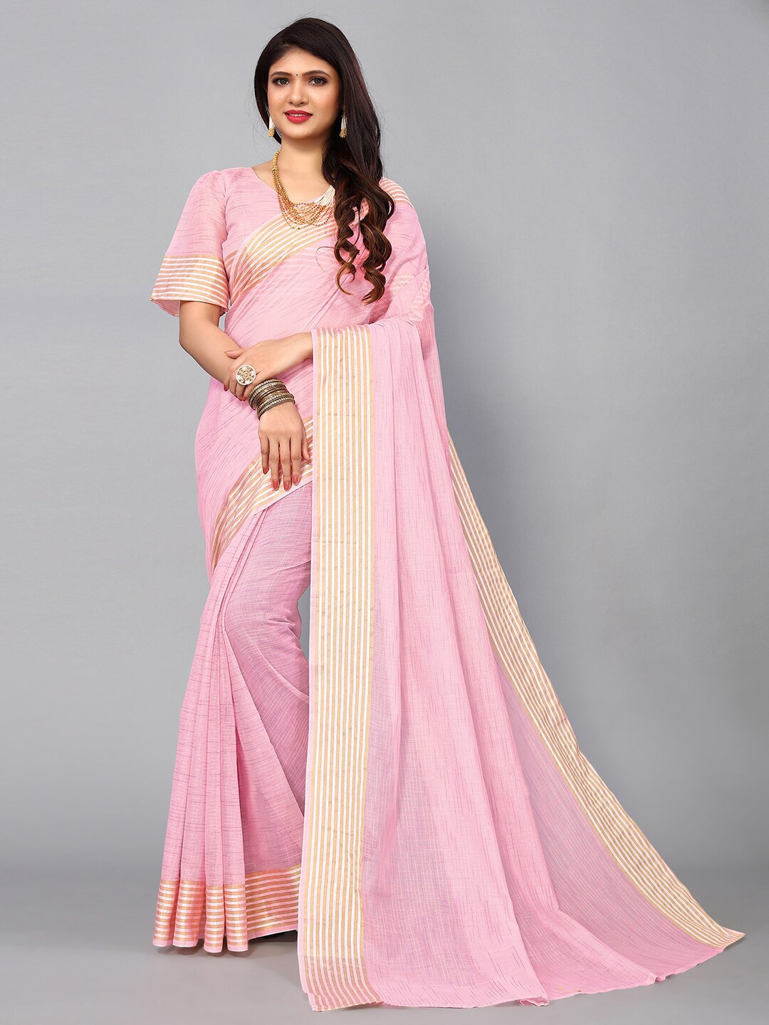 

KALINI Striped Zari Woven Design Saree, Pink