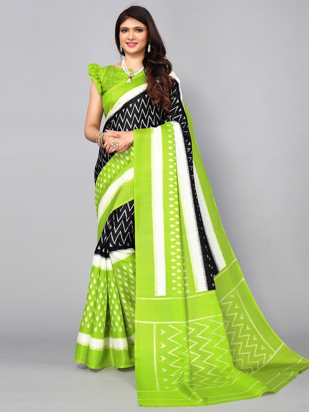

KALINI Silk Blend Khadi Saree, Green