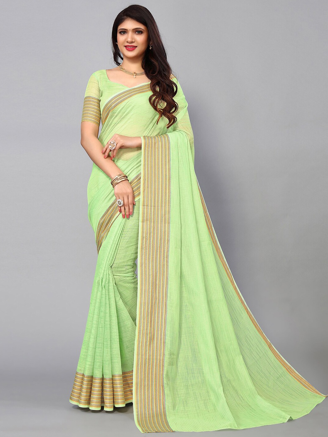 

KALINI Printed Woven Design Zari Saree, Green