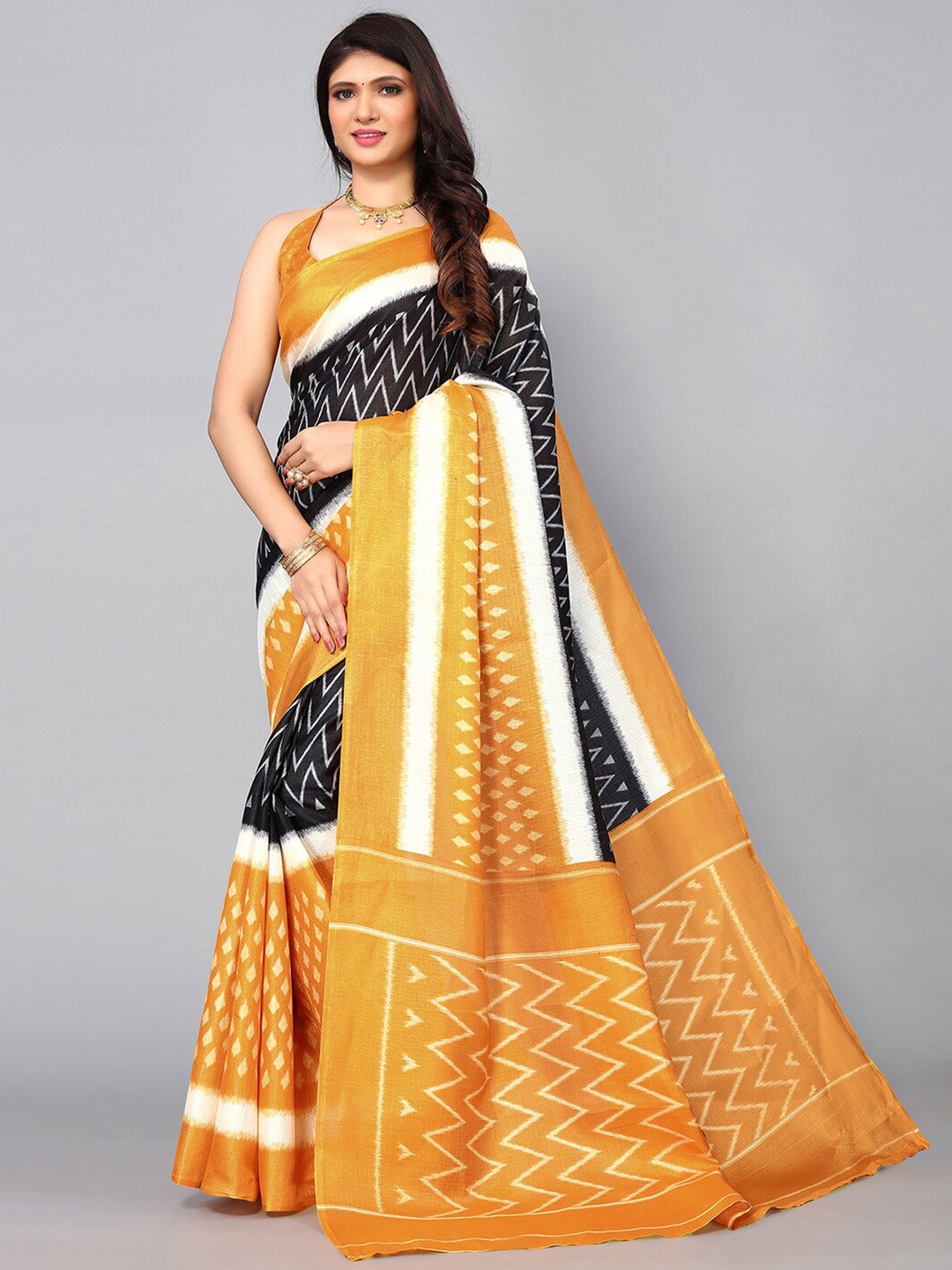 

KALINI Zari Silk Blend Khadi Saree, Orange